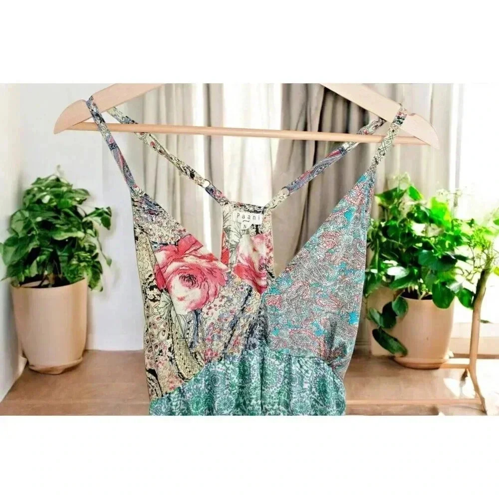 Paani Midi Boho Patchwork Halter Swing Dress Size… - image 4